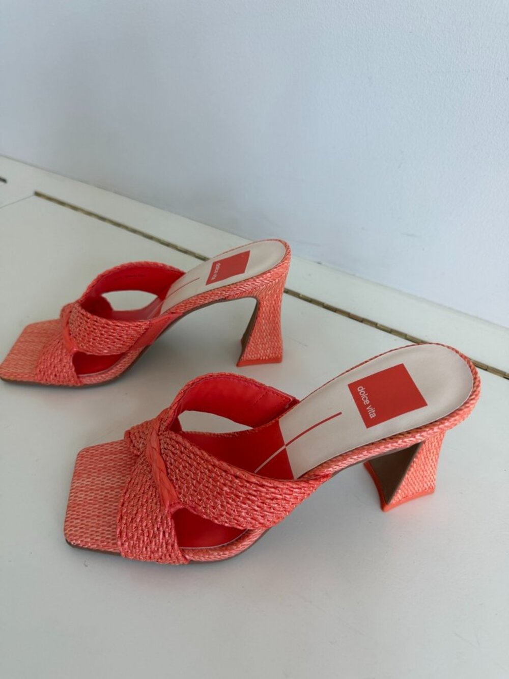 Dolce Vita Nitro Orange Raffia Square Toe Heeled Sandals Size 6 NIB